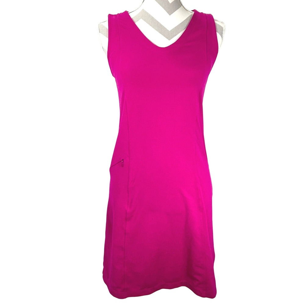 Toad&Co Womens XS Fuchsia Pink Sleeveless‎ V-Neck Active Travel Dress Zip Pocket